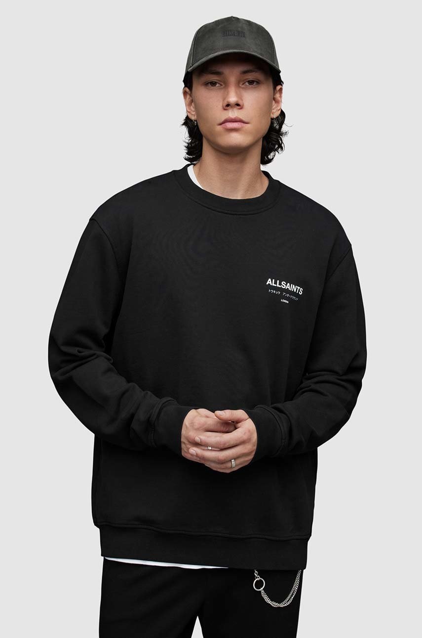 

Памучна тениска AllSaints в черно с принт, Черен