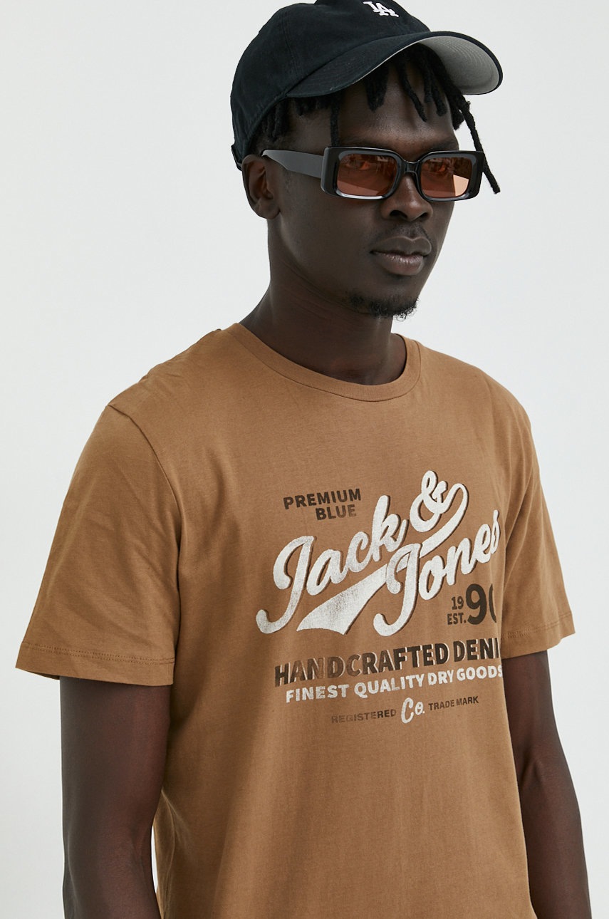 

Памучна тениска Jack & Jones в бежово с принт, Бежов