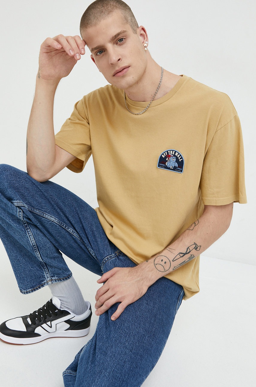 

Бавовняна футболка Vans колір бежевий з аплікацією