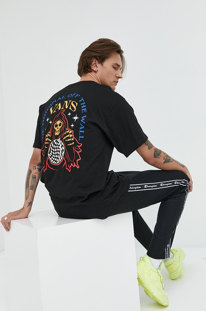 

Памучна тениска Vans в черно с принт, Черен