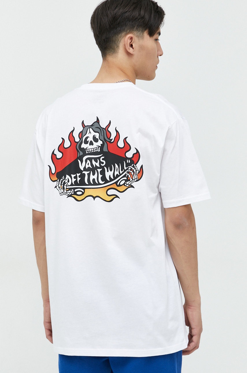 

Памучна тениска Vans в бяло с принт, Бял