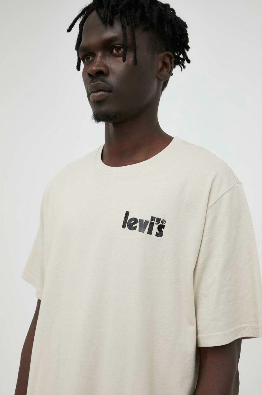 Levi's tricou barbati, culoarea bej, cu imprimeu