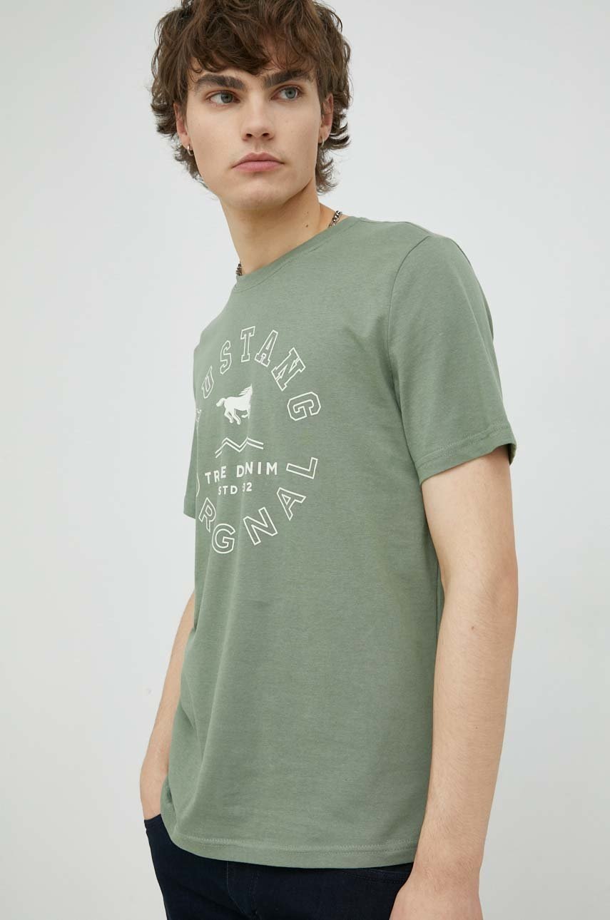 

Памучна тениска Mustang в зелено с принт, Зелен