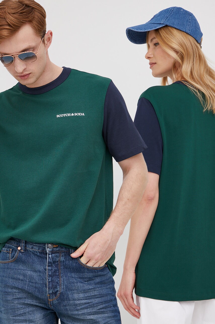 

Памучна тениска Scotch & Soda в зелено с принт, Зелен