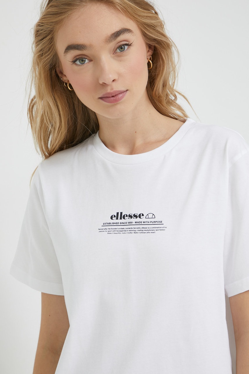 

Бавовняна футболка Ellesse колір білий з принтом