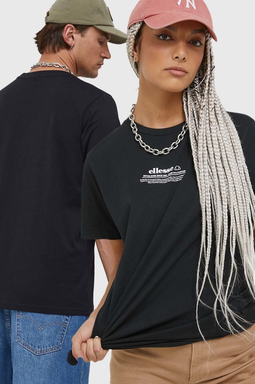 

Памучна тениска Ellesse в черно с принт, Черен
