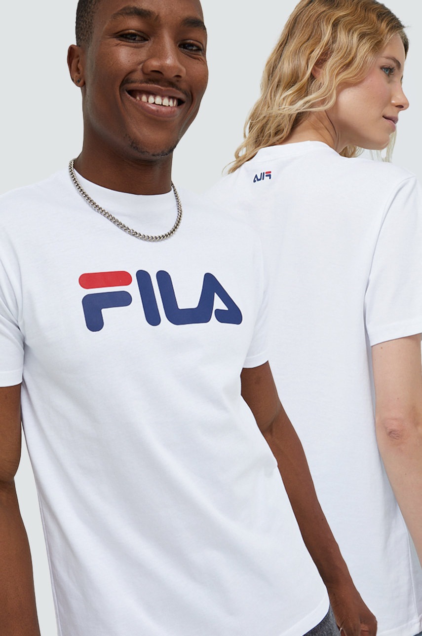 

Памучна тениска Fila в бяло с принт, Бял