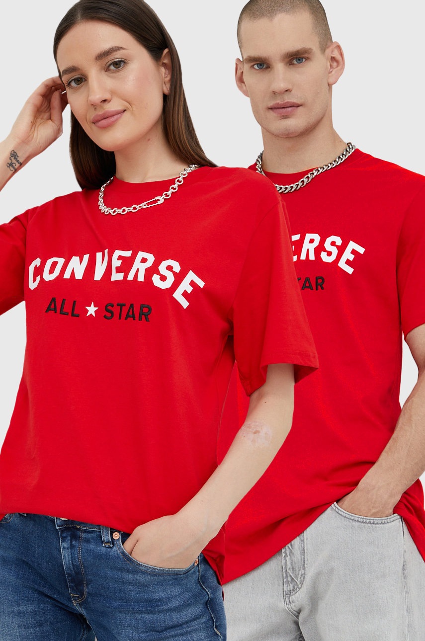 

Памучна тениска Converse в червено с принт, Червен