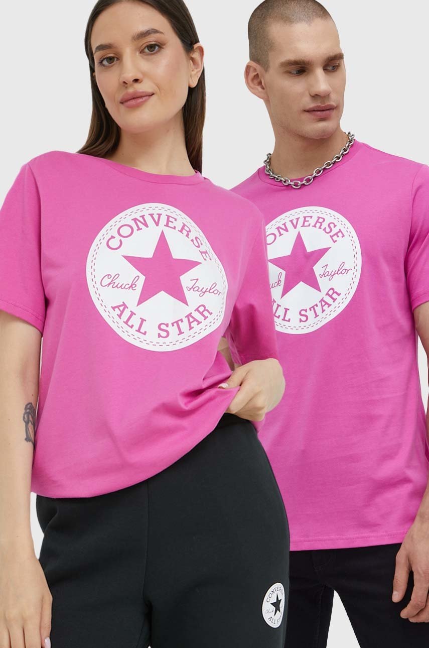 

Памучна тениска Converse в розово с принт, Розов