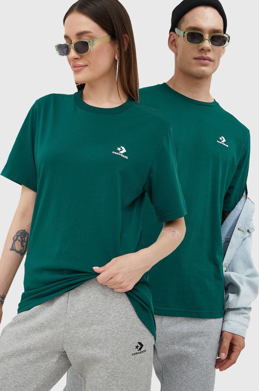 Converse tricou din bumbac culoarea verde, neted