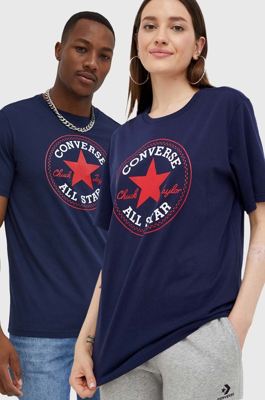 

Памучна тениска Converse в тъмносиньо с принт, Тъмносин