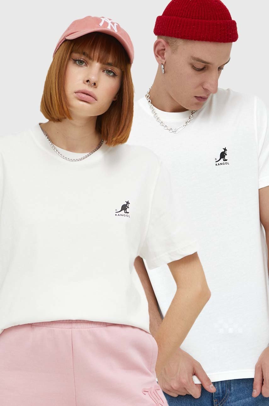 

Памучна тениска Kangol в бяло с принт, Бял