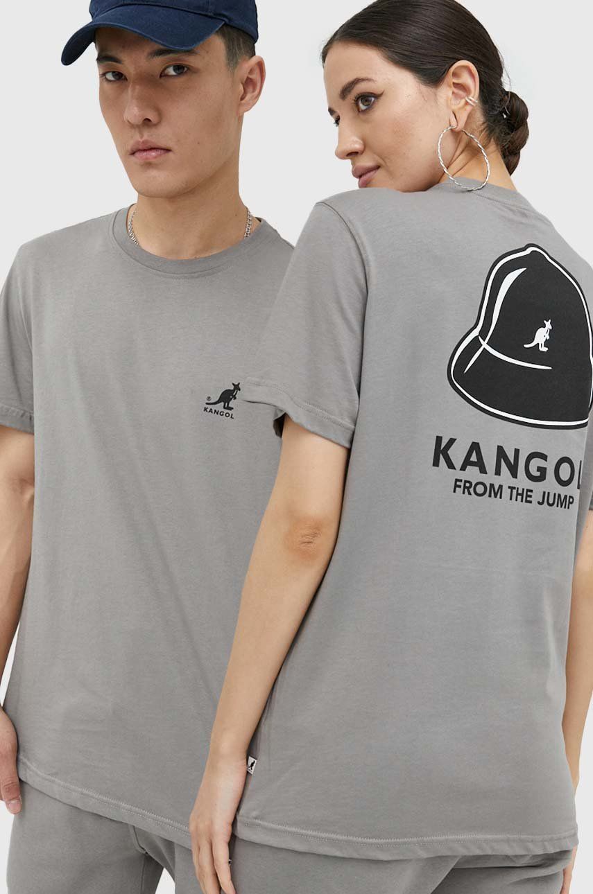 Levně Bavlněné tričko Kangol šedá barva, s potiskem