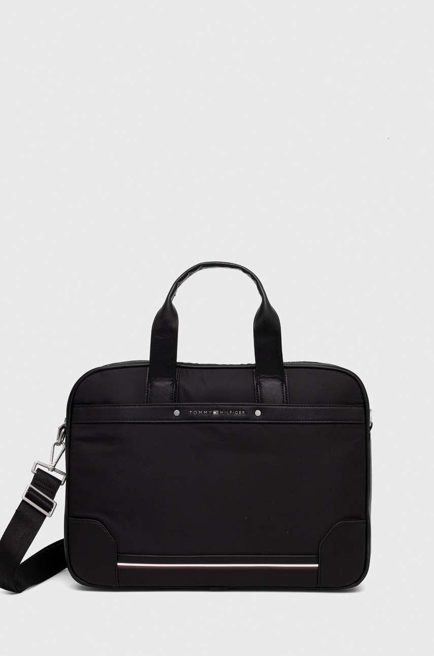 Taška na notebook Tommy Hilfiger černá barva - černá -  85 % Recyklovaný polyester