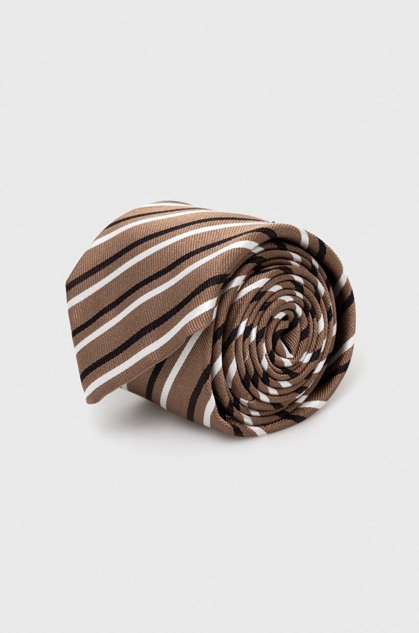 Hedvábná kravata BOSS béžová barva - béžová -  100 % Hedvábí
