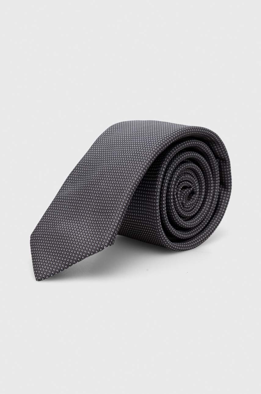 Hedvábná kravata BOSS šedá barva - šedá -  100 % Hedvábí