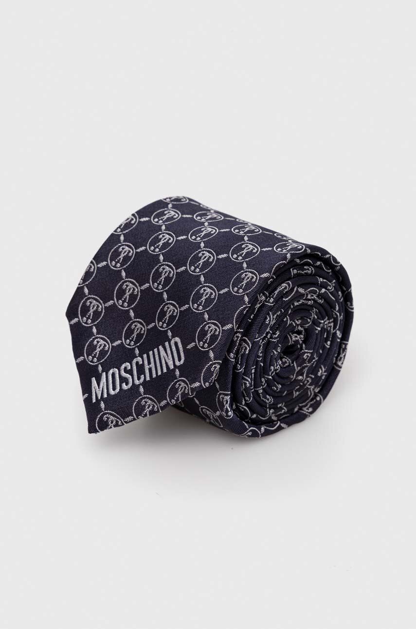 Hodvábna kravata Moschino tmavomodrá farba