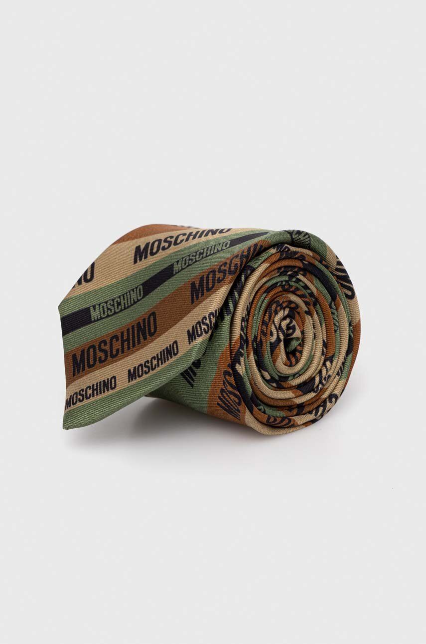 Hedvábná kravata Moschino hnědá barva - hnědá -  100 % Hedvábí
