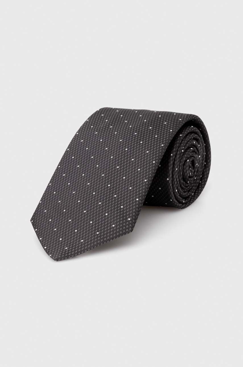 Levně Hedvábná kravata BOSS šedá barva