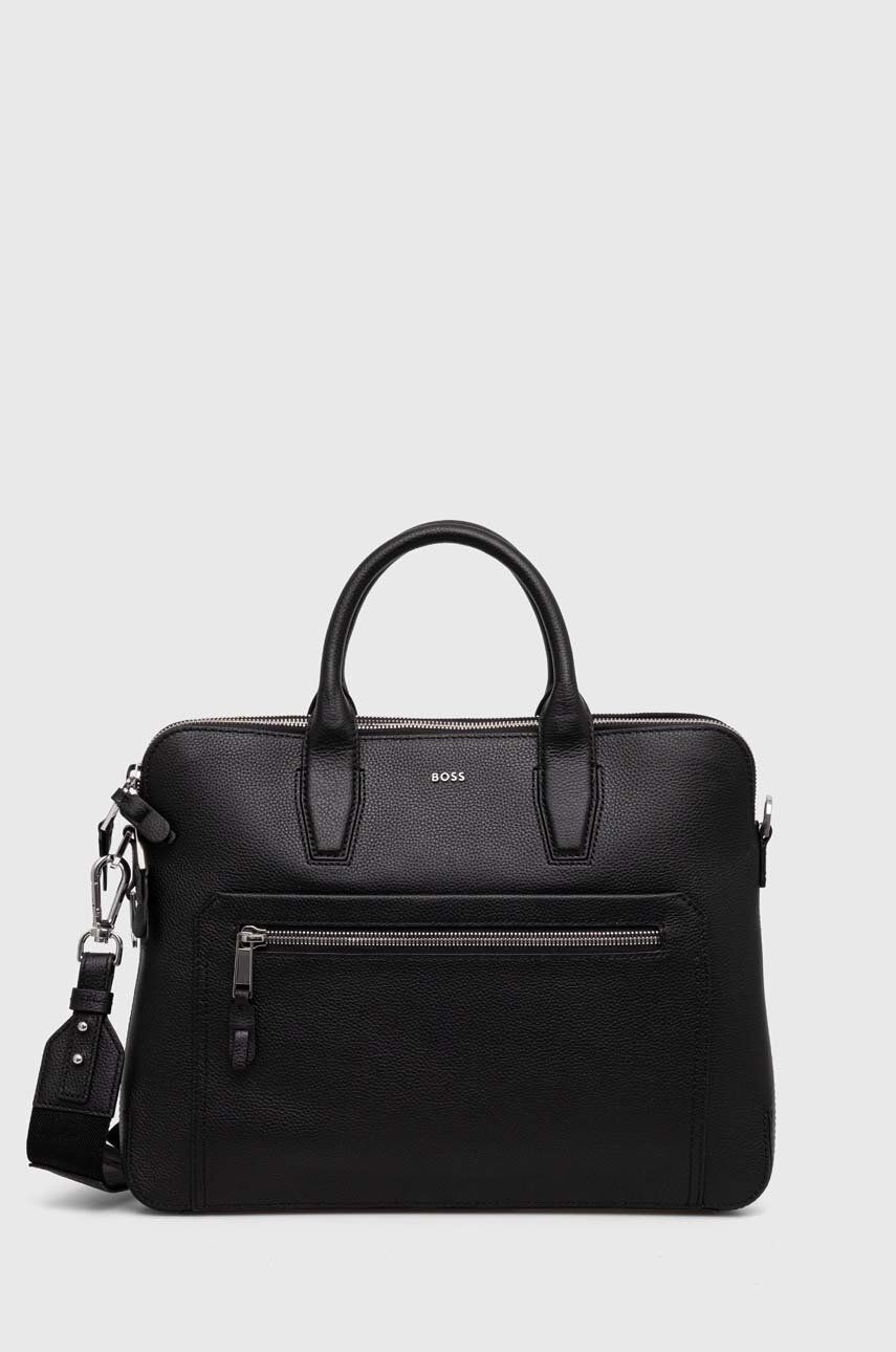 BOSS geanta pentru laptop din piele culoarea negru