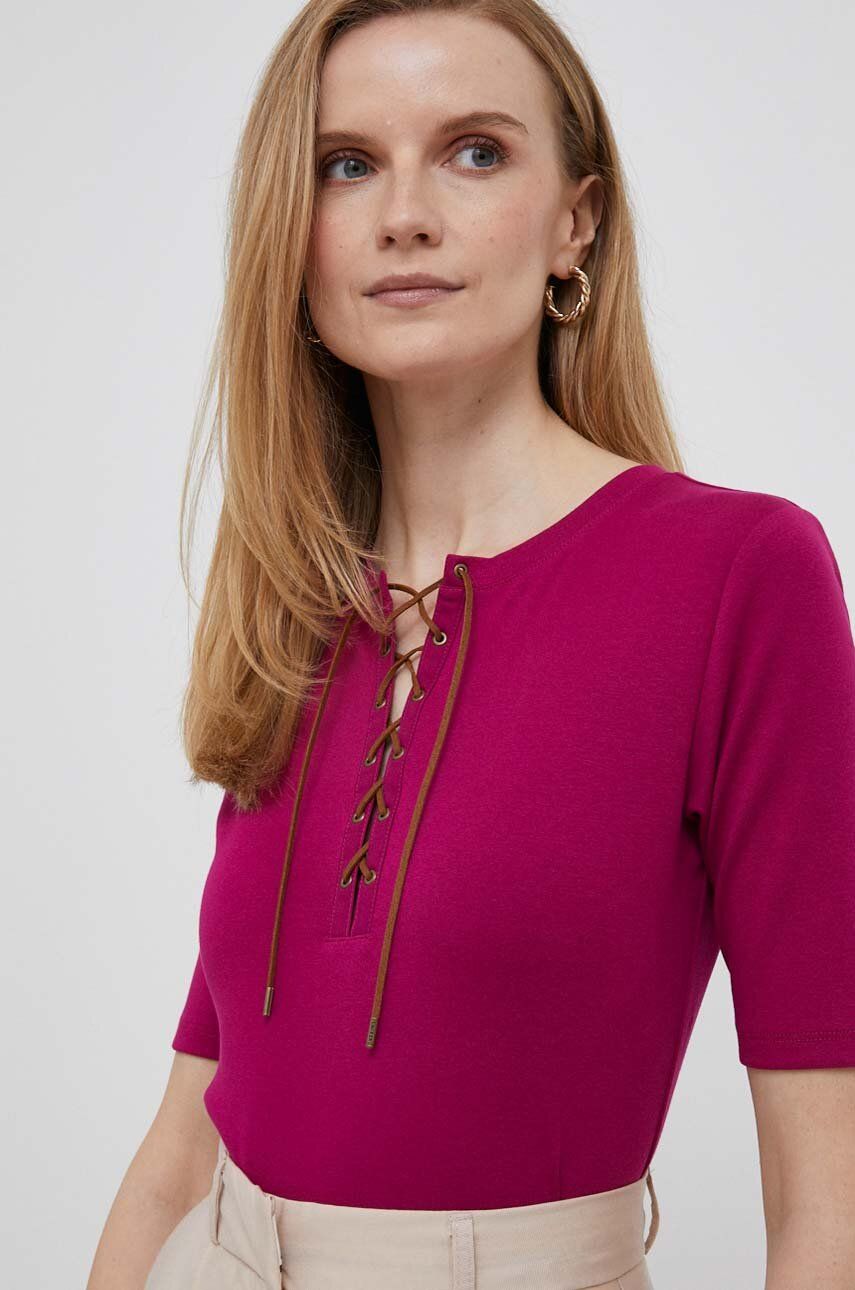 Tričko Lauren Ralph Lauren fialová barva - fialová -  94 % Bavlna