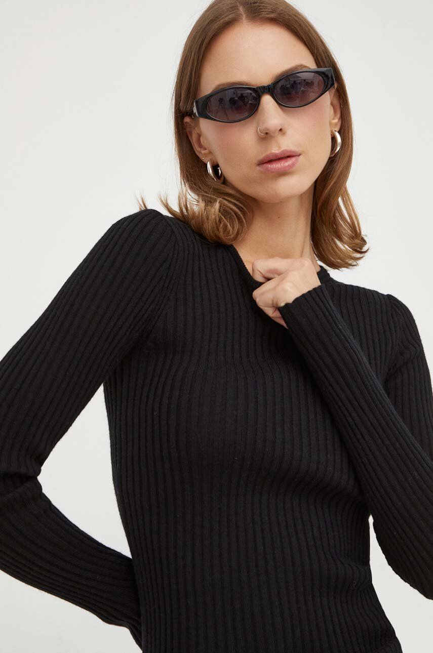 Herskind pulover din lână pentru femei, culoarea negru