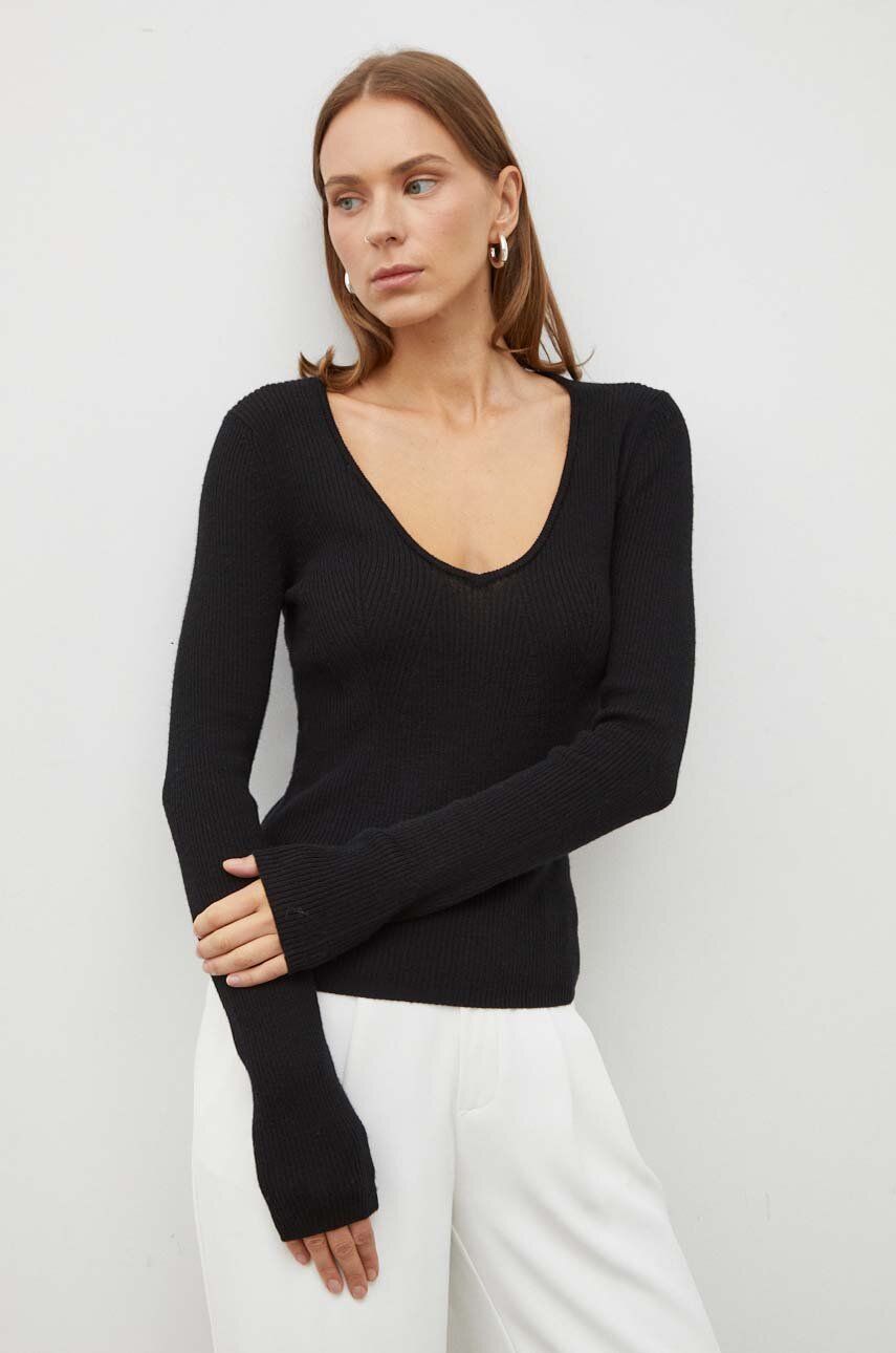 Herskind pulover de lana femei, culoarea negru