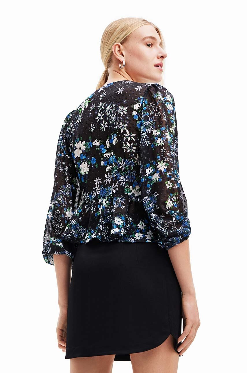 Μπλουζάκι Desigual 23WWBW06 WOMAN WOVEN BLOUSE LONG SLEEVE χρώμα: ναυτικό μπλε φωτογραφία