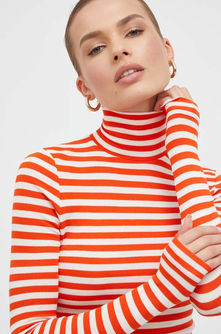Tričko s dlouhým rukávem MAX&Co. oranžová barva, s golfem - oranžová - 98 % Viskóza