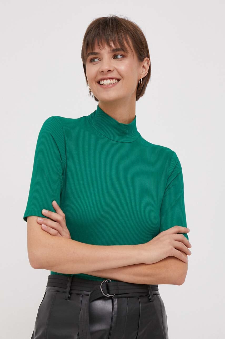 United Colors Of Benetton Tricou Femei, Culoarea Verde, Cu Turtleneck