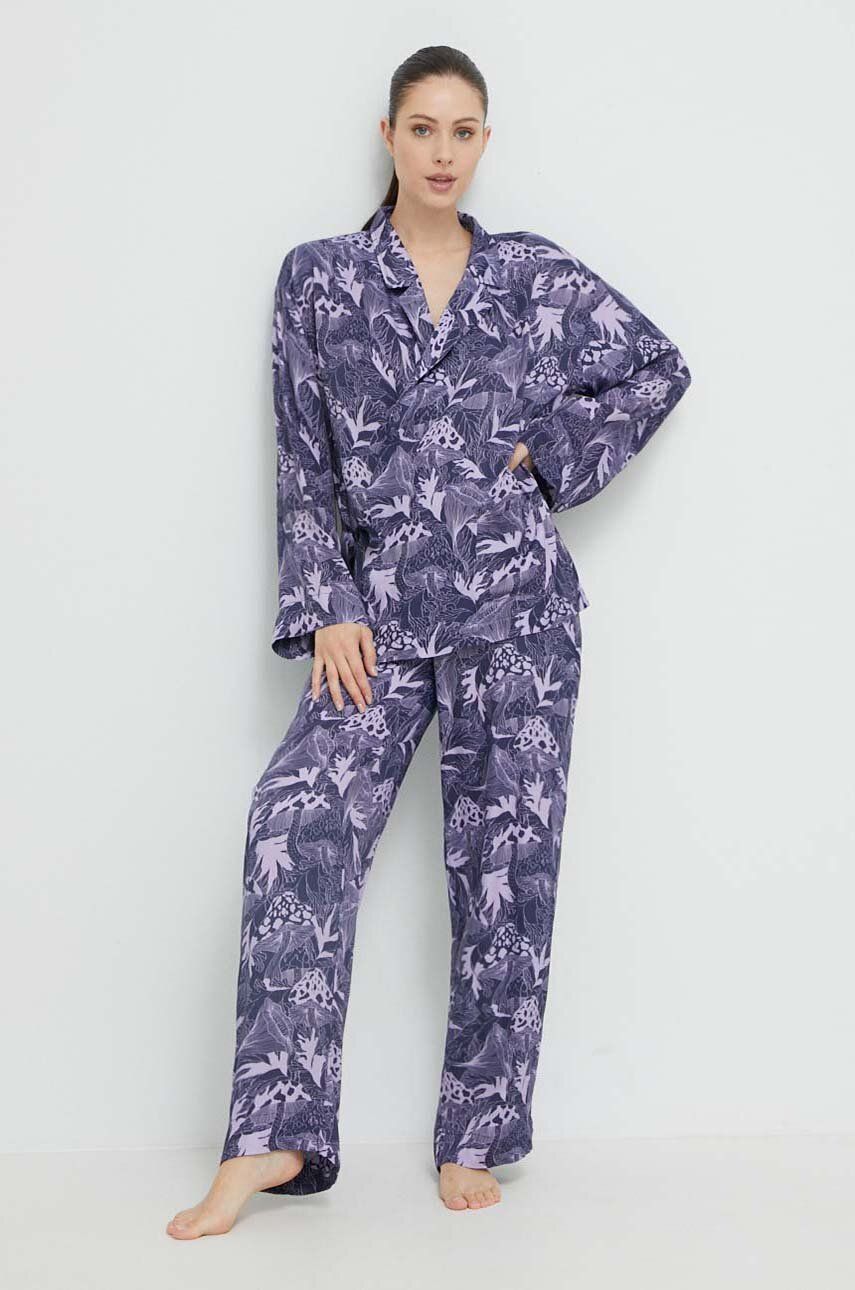 HUGO pijamale cu amestec de matase culoarea violet amestec imagine noua