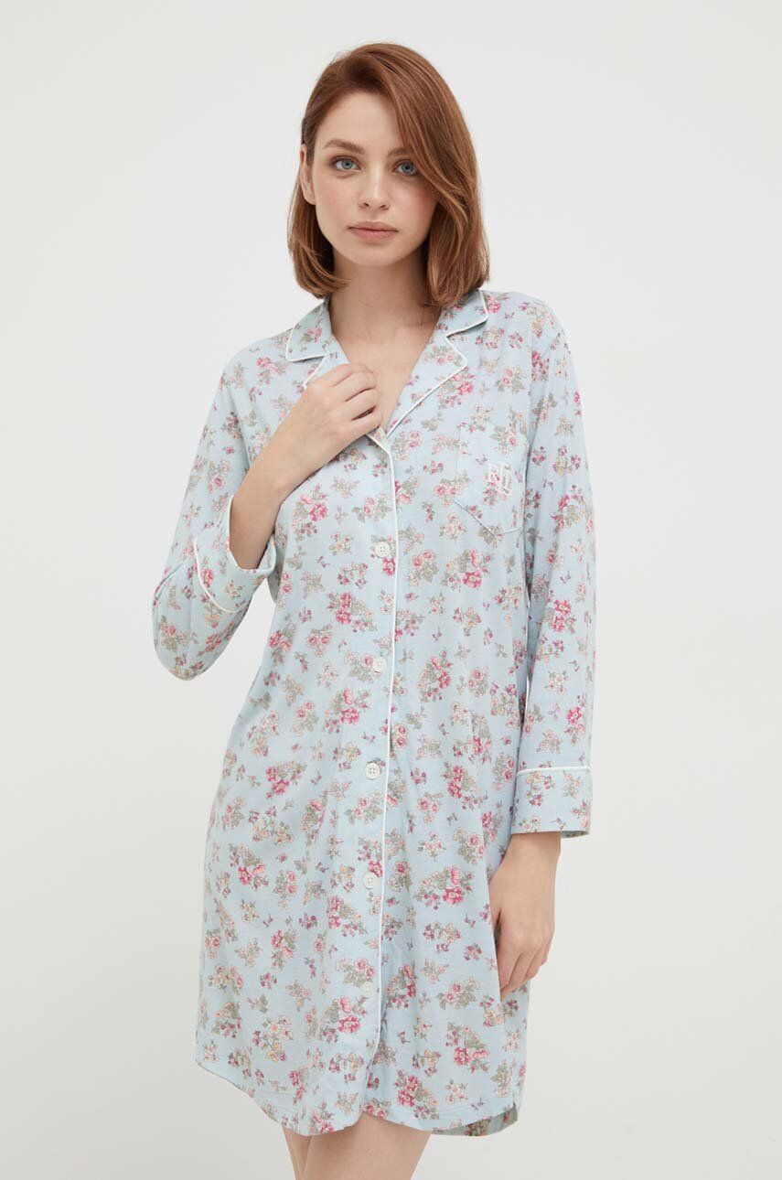 Noční košilka Lauren Ralph Lauren dámská, tyrkysová barva - tyrkysová - 60 % Bavlna