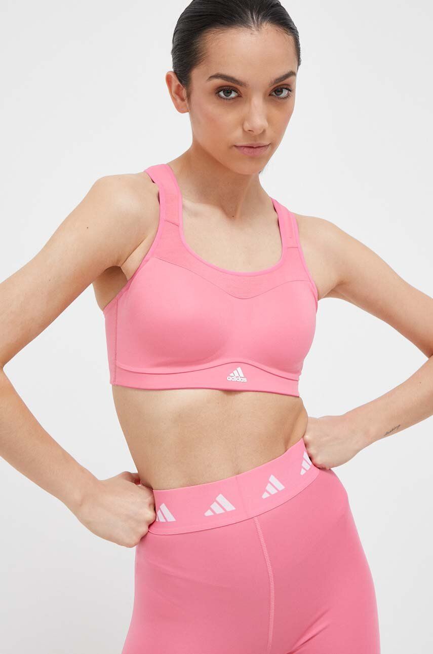 Levně Sportovní podprsenka adidas Performance růžová barva