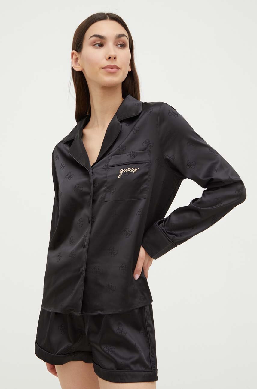 

Піжама Guess жіноча колір чорний мереживо