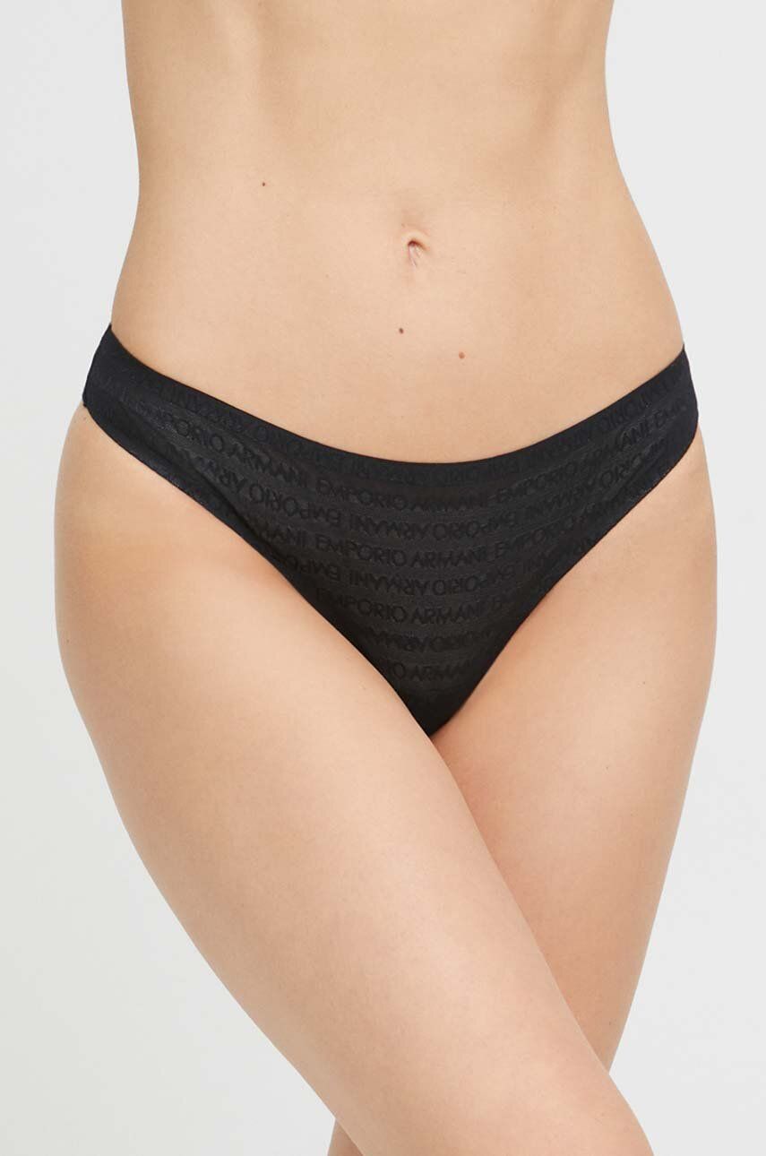 Tanga Emporio Armani Underwear černá barva, průhledné - černá -  Materiál č. 1: 88 % Polyamid