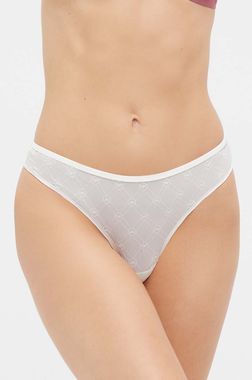 Levně Tanga Emporio Armani Underwear béžová barva, průhledné