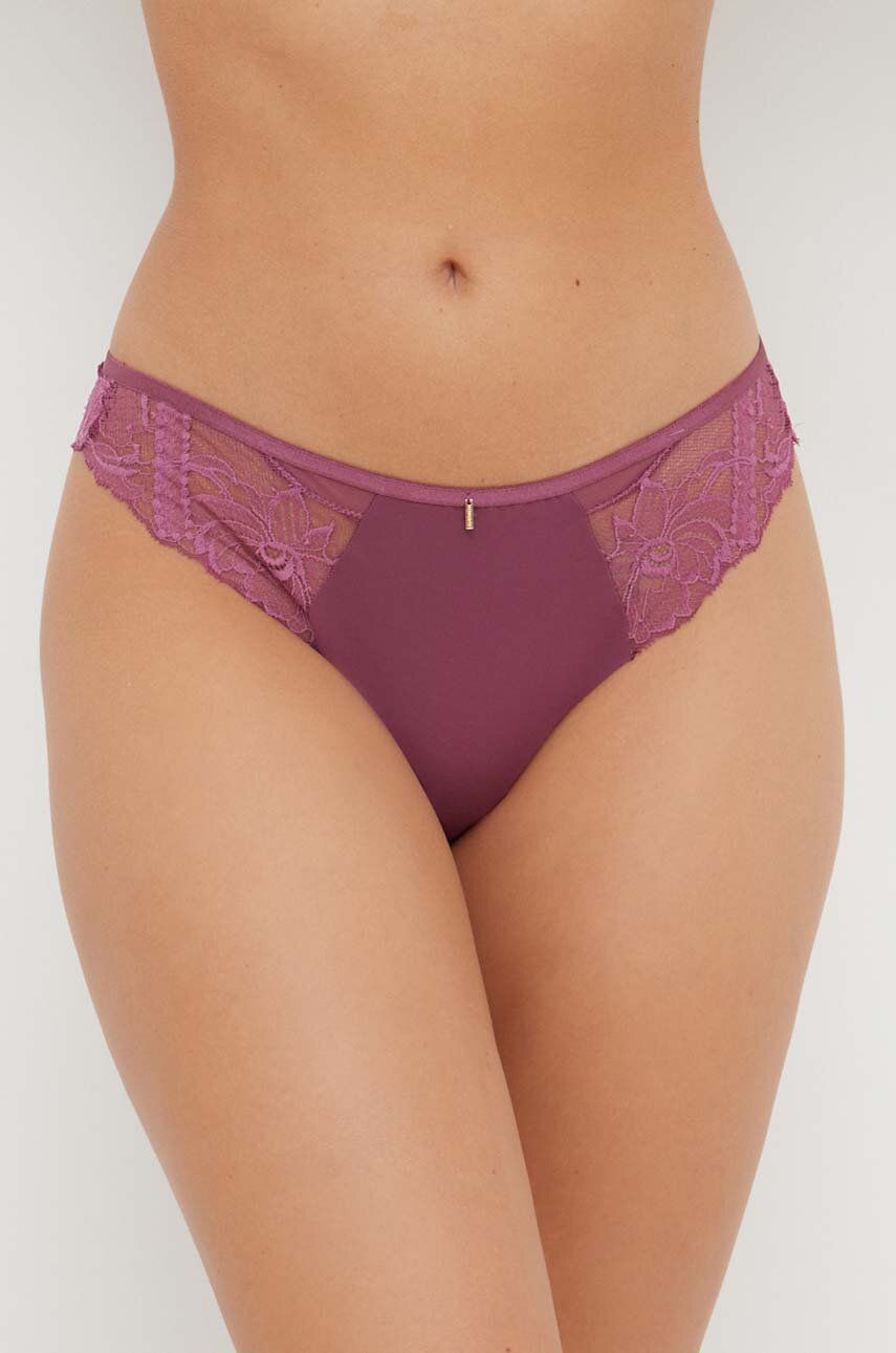 Kalhotky brazilky Chantelle fialová barva - fialová -  Materiál č. 1: 84 % Polyamid