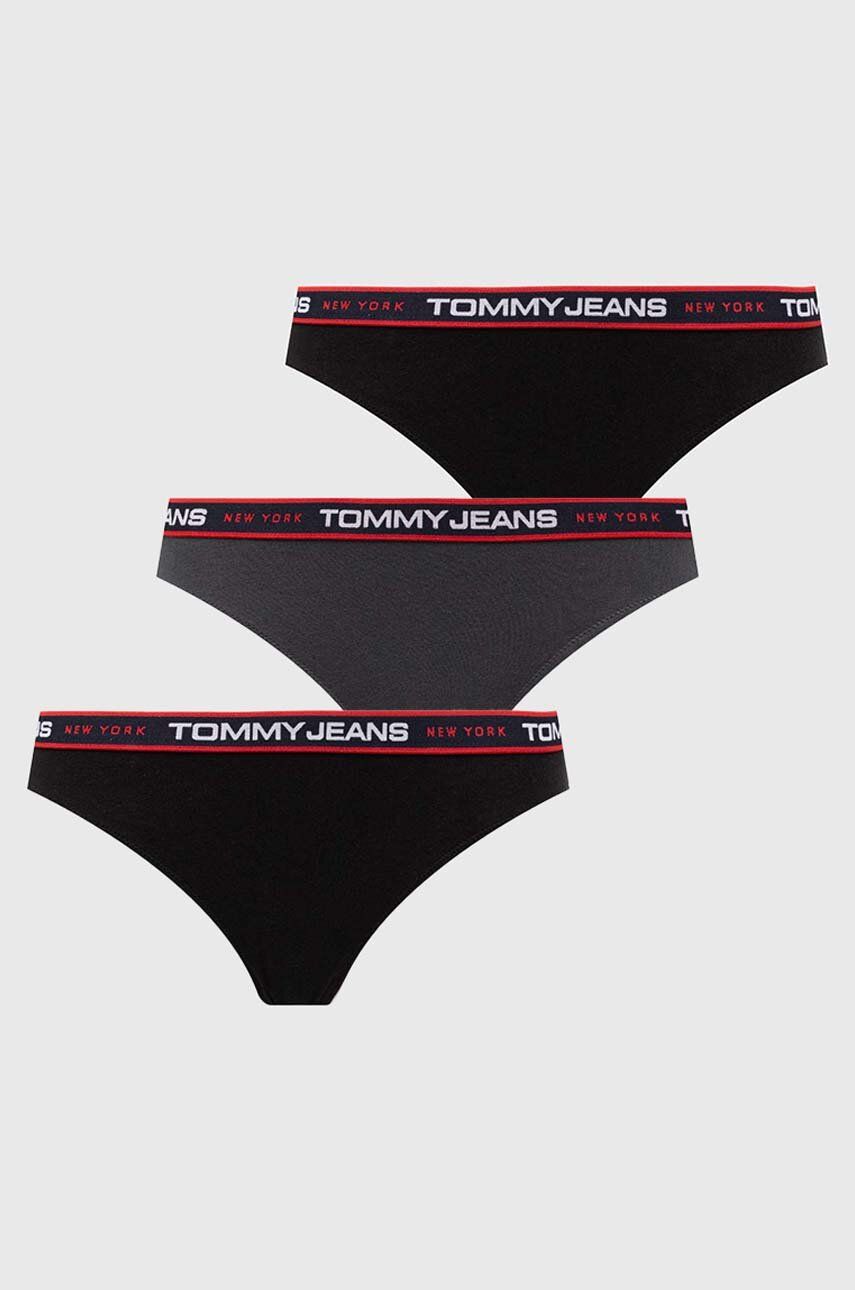 Tommy Jeans tanga 3-pack culoarea negru