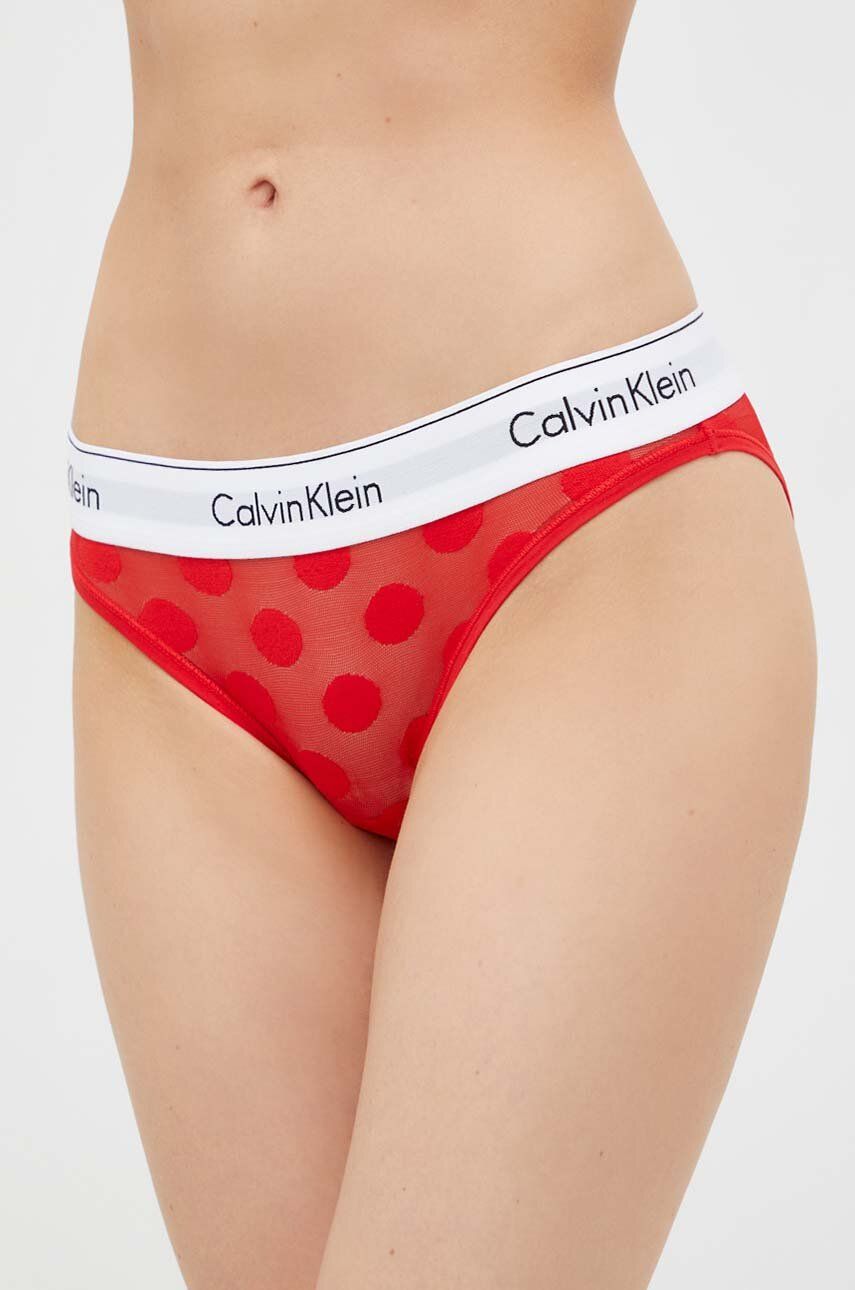 Kalhotky Calvin Klein Underwear červená barva, průhledné - červená - 87 % Nylon