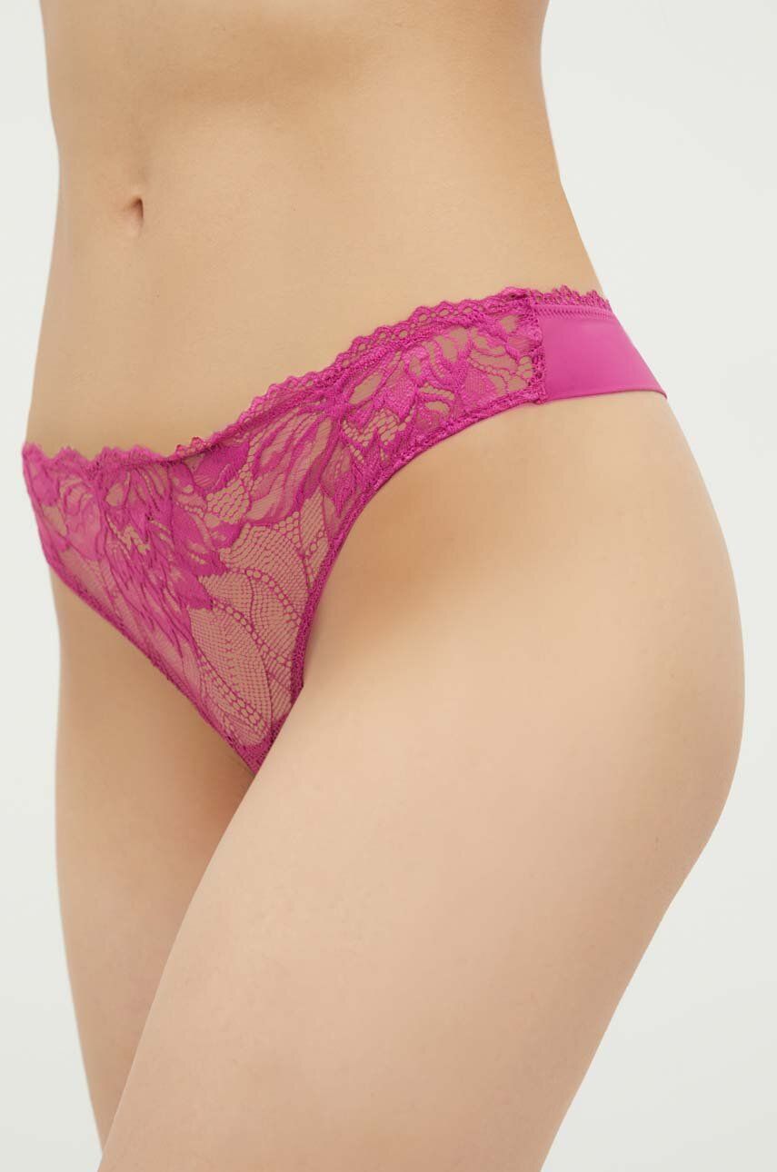 Levně Tanga Calvin Klein Underwear fialová barva, 000QF6397E