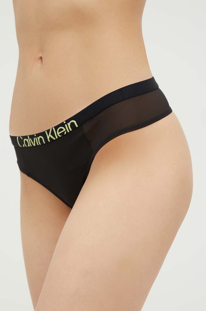Levně Tanga Calvin Klein Underwear černá barva, průhledné