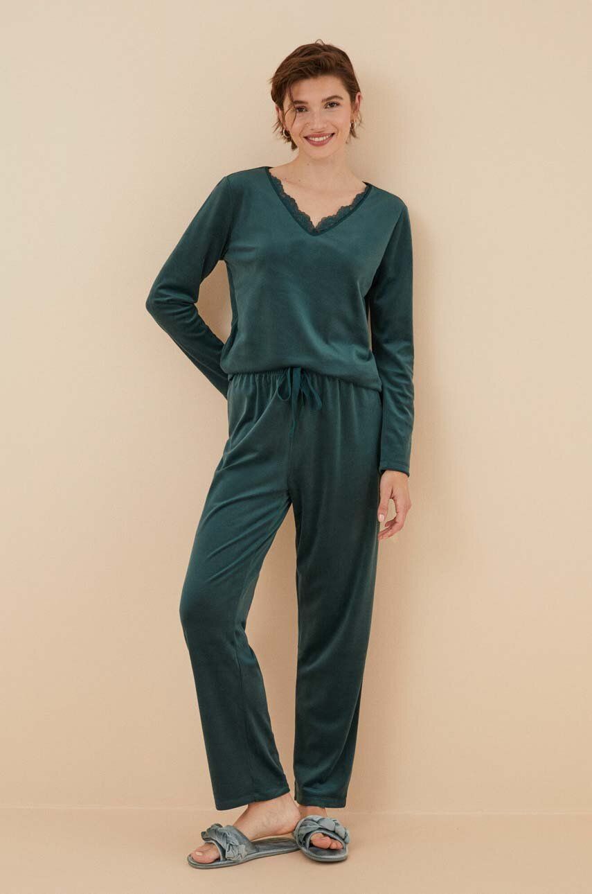 women'secret pijama SOFT TOUCH FRANCHISEE femei, culoarea verde, dantela, 3596066