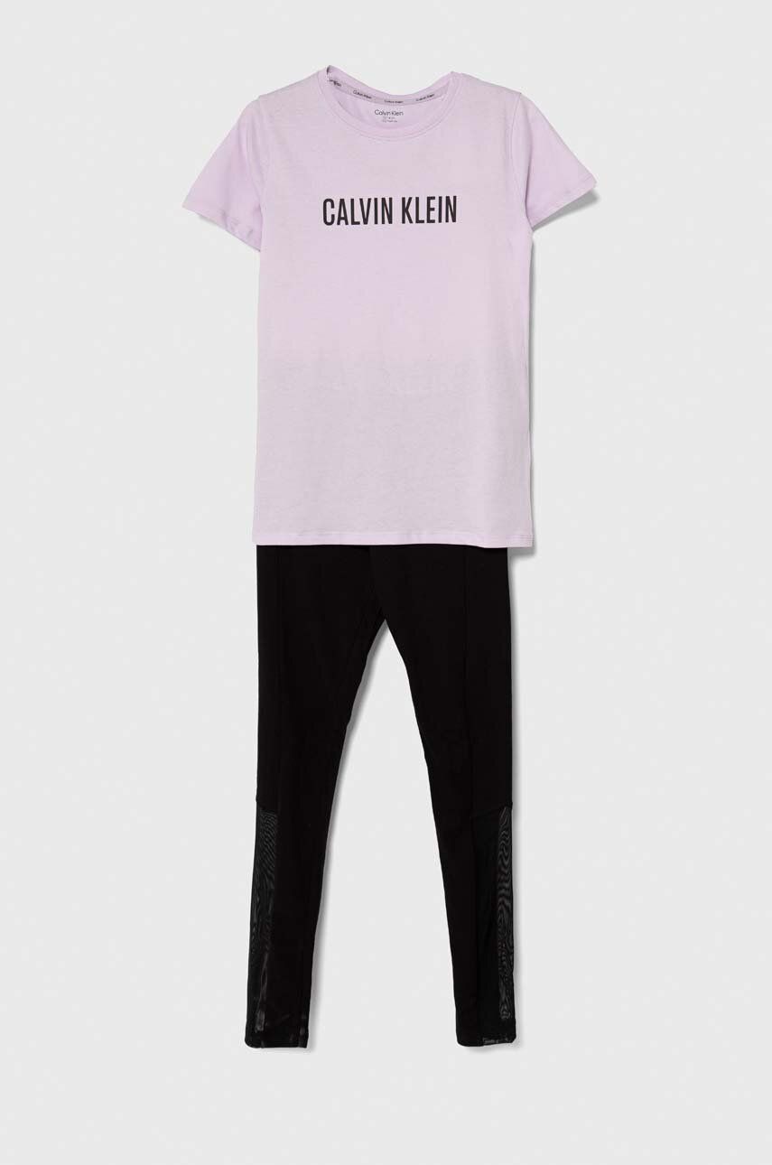 Dětské bavlněné pyžamo Calvin Klein Underwear fialová barva, s potiskem - fialová - 100 % Bavlna