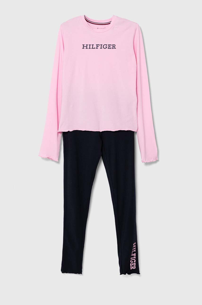 Levně Dětské pyžamo Tommy Hilfiger růžová barva, s potiskem