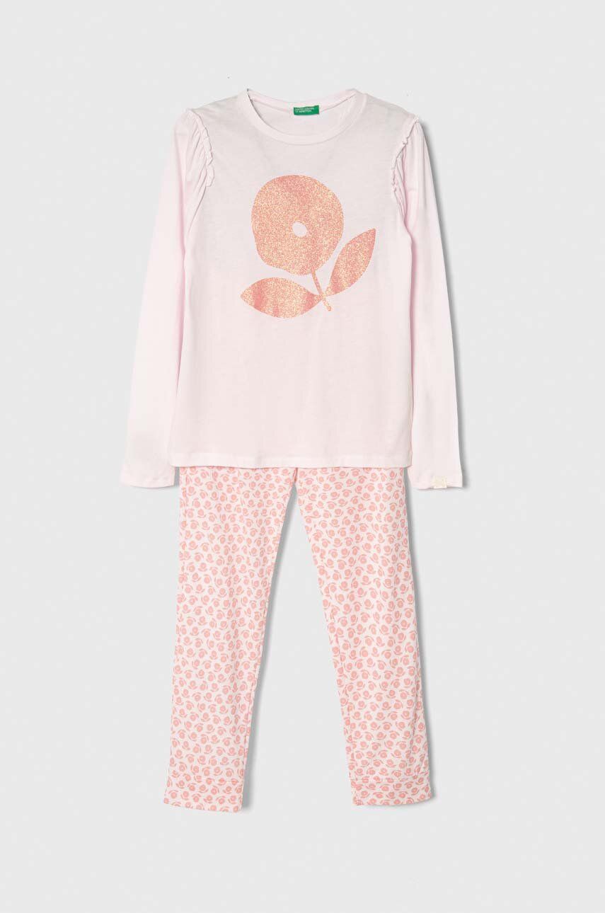 Dětské pyžamo United Colors of Benetton růžová barva - růžová -  50 % Bavlna