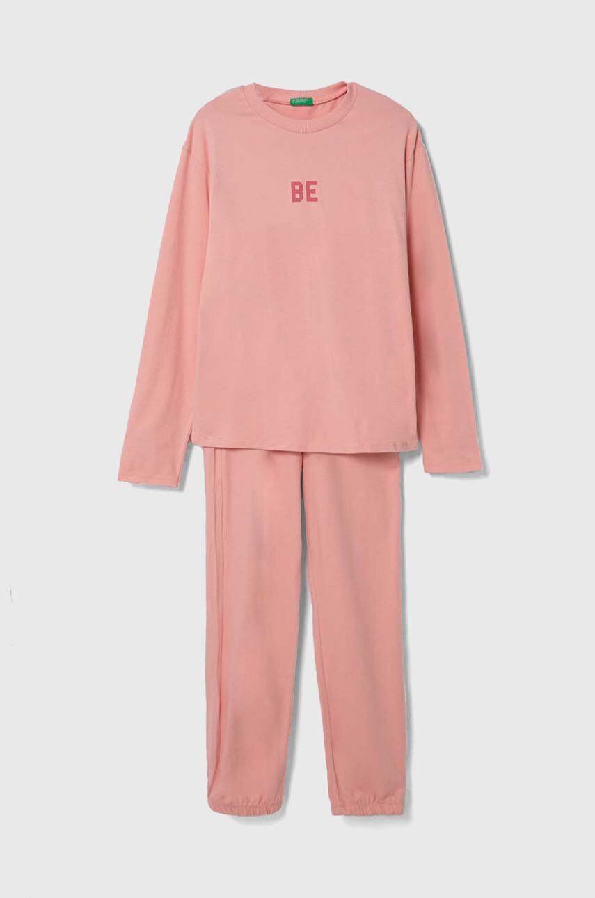 United Colors Of Benetton Pijama Copii Culoarea Roz, Cu Imprimeu