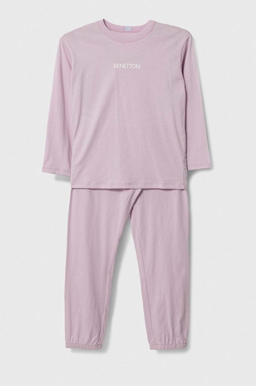 United Colors Of Benetton Pijamale De Bumbac Pentru Copii Culoarea Roz, Cu Imprimeu