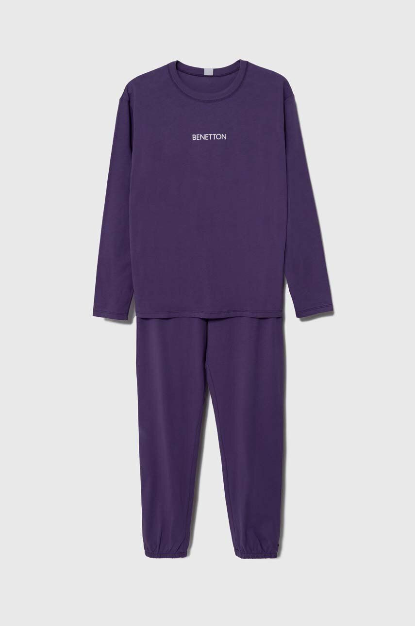 United Colors Of Benetton Pijamale De Bumbac Pentru Copii Culoarea Violet, Cu Imprimeu