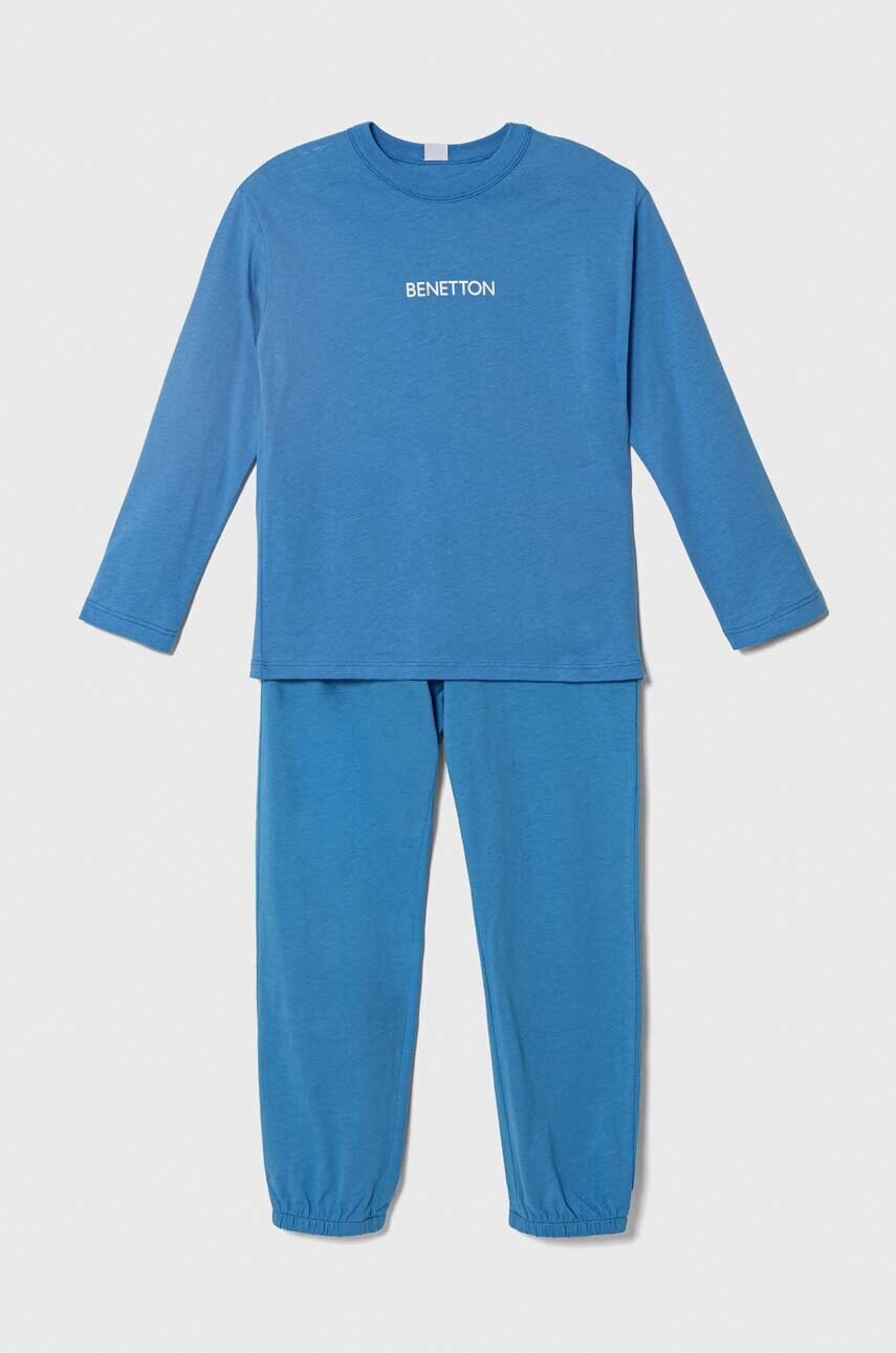 

Детска памучна пижама United Colors of Benetton в синьо с принт, Син