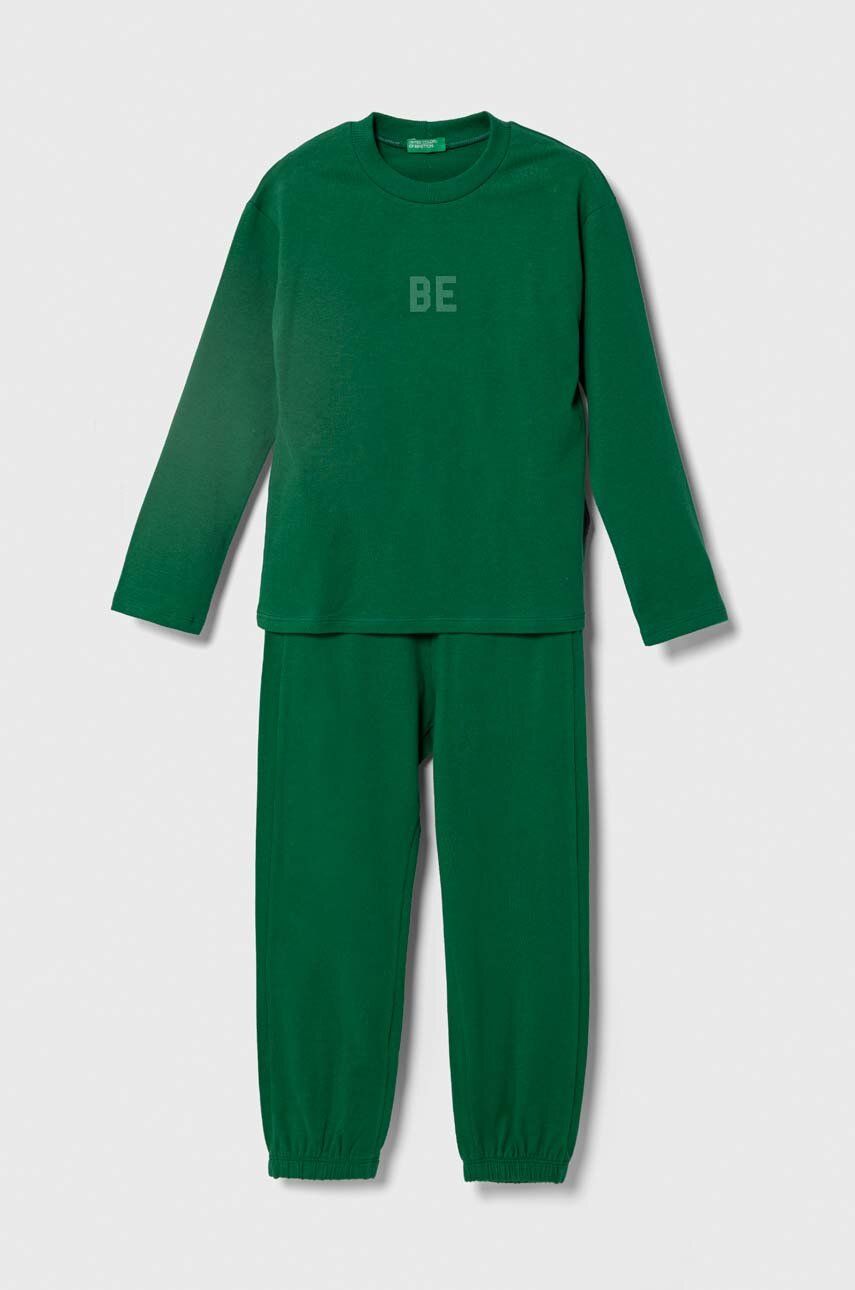 United Colors of Benetton pijama copii culoarea verde, cu imprimeu